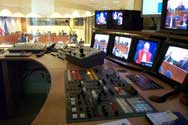 Audio visual control booth in Courtroom 1.