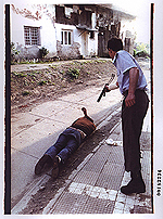 Exhibit showing a murder by Goran Jelisić (sentenced to 40 years) in Brčko, Bosnia and